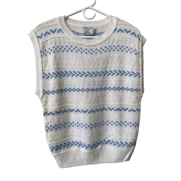 Vintage 80s College Point Tank Sweater Size Medium Crewneck White Deadstock NEW - Picture 1 of 6